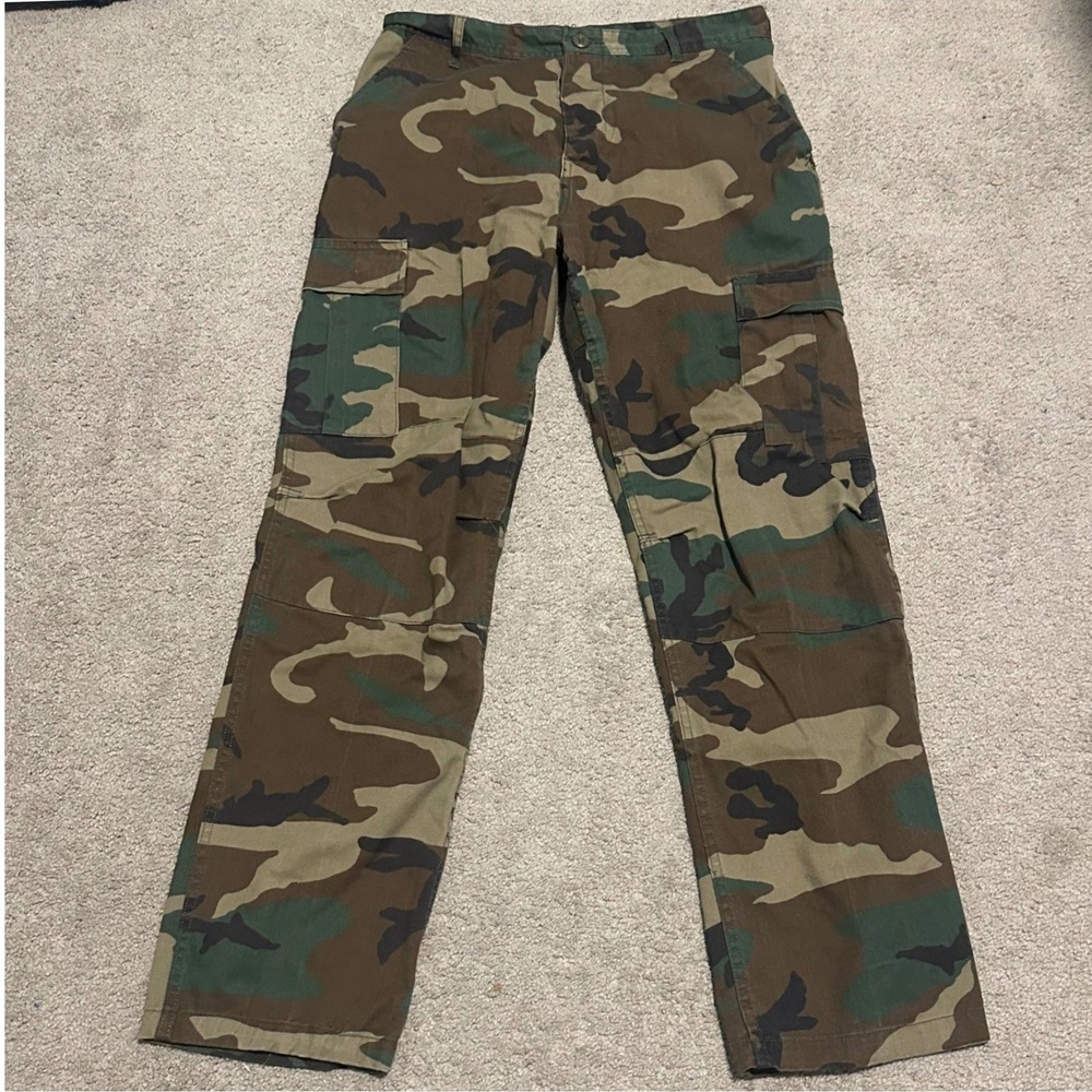 Army Camo Cargo Pants Medium Regular Woodland Camouflage Utility Pockets